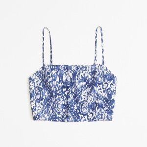 A&F Crinkle Textured Squareneck Set Top - M, Blue Pattern